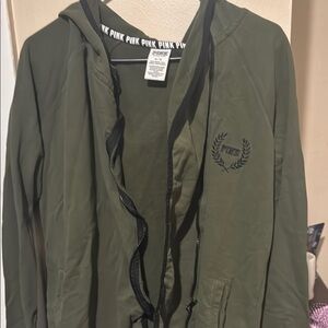 PINK Olive Green Zip-Up Hoodie